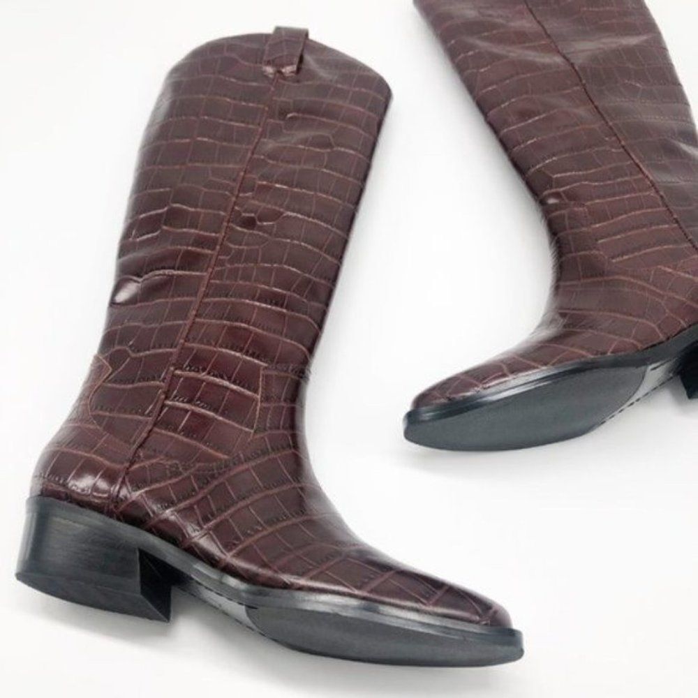 MARC FISHER Croc Embossed Leather Western Boot - Picture 8 of 10